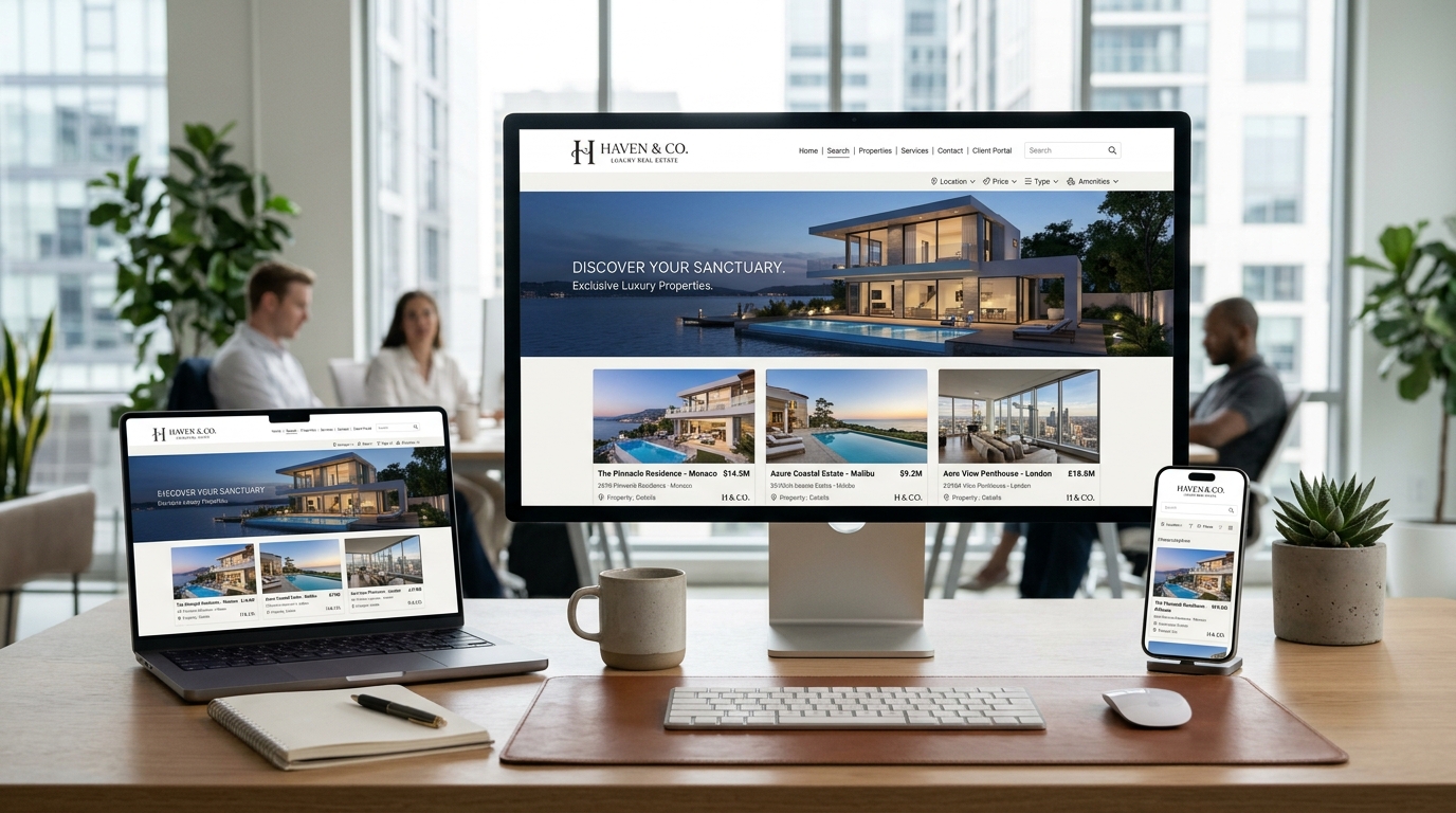 Haven & Co. real estate website shown on desktop, laptop and mobile screens