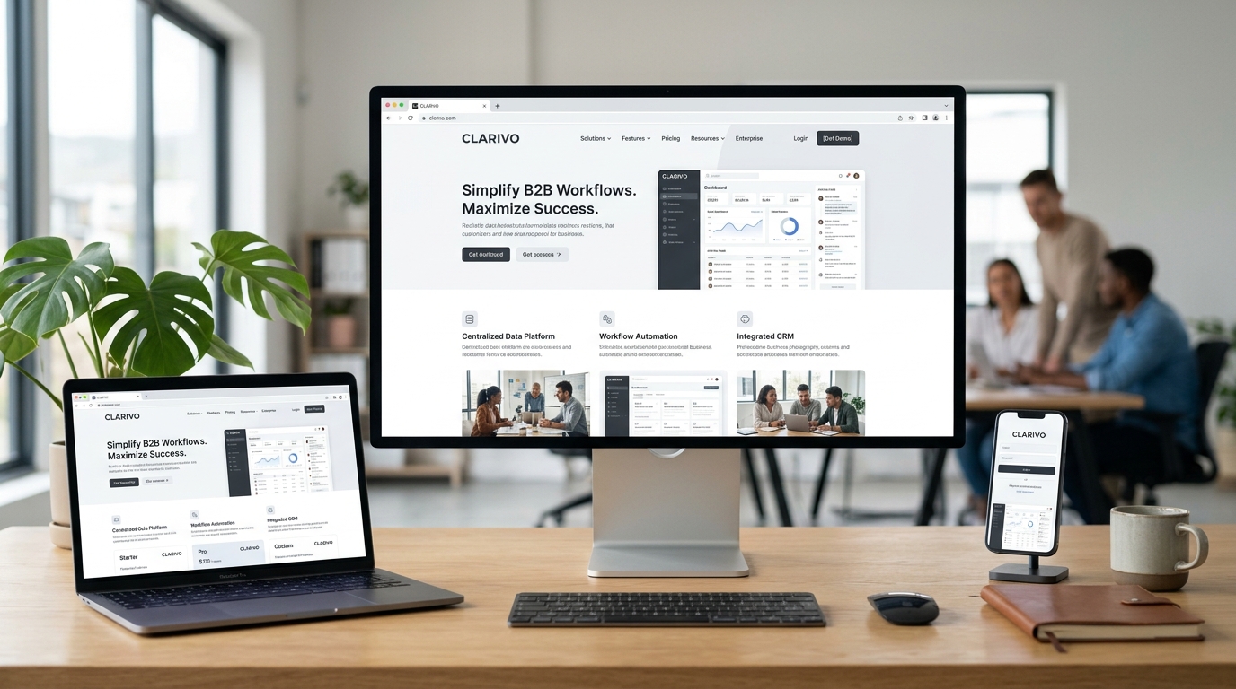 Clarivo saas website shown on desktop, laptop and mobile screens